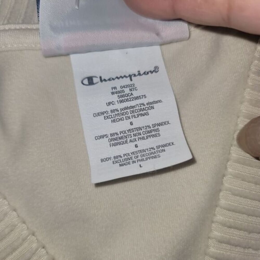 Champion Women's Rib Mix V-Neck Cropped Polo‎ Sweater Quite Luxury Preppy  L - Picture 8 of 8